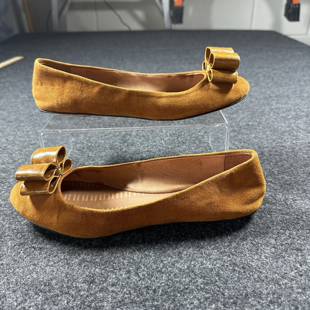 ANTHROPOLOGIE MISS ALBRIGHT FLATS BROWN‎ LEATHER & SUEDE WMS 8 BOW ON TOE